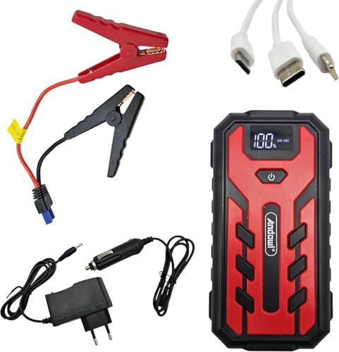 Avviatore di Emergenza Auto 12V 600A 20000mAh Powerbank Jump Starter con Display LCD e Torcia LED Booster Batteria per Auto Moto Camper Diesel e Benzina con 2 Porte USB con Valigetta e Cavi
