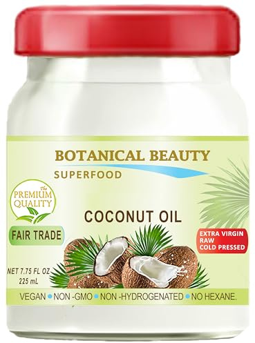 Botanical Beauty COCONUT OIL FAIR TRADE 100% Pure. EXTRA VIRGIN UNREFINED RAW COLD PRESSED. 7.75 Fl.oz – 225 ml. (Pack 2)
