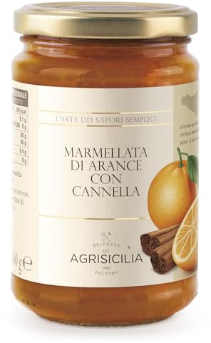 Agrisicilia Marmellata di Arance con Cannella dal sapore speziato con frutta di alta qualità vasetto da 360 grammi ottima per colazione e merenda