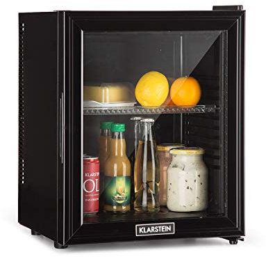 KLARSTEIN Brooklyn Nevera Pequeña Portatil Eléctrica Puerta Cristal, Mini Nevera Silenciosa para Casa y Oficina, Frigorificos Pequeños Refrescos, Cervezas, Estantes Extraíbles, Minibar 12-18°C, 24 L