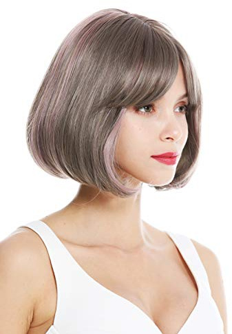 WIG ME UP - 182001-1718/3627 peluca de mujer Bob largo pelo liso corto puntas onduladas flequillo castaño rubio gris lila mechas