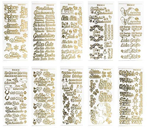 Ideen mit Herz Gravur-Sticker, transparent/gold, 10 Bogen à 10 x 23 cm | Goldene Aufkleber zum Basteln & Dekorieren | Geburtstag, Weihnachten, Rente & mehr (Gratulationen)