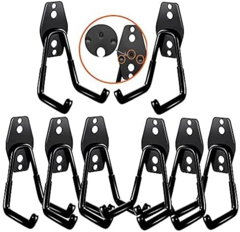 3-H Haken Garage 8 Stück,Wandhaken Garage integrierter Stanztechnologie besteht, Wandhaken Schwerlast Doppelhaken für Leiter, Geräte, Werkzeuge, Schlauch, Elektrowerkzeugen