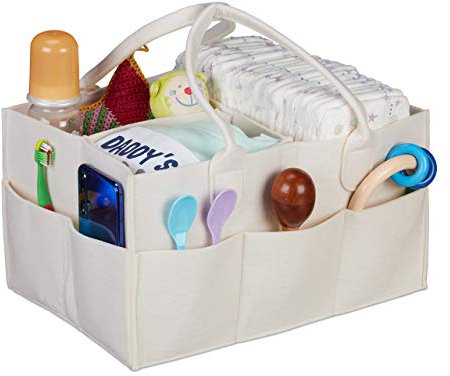 Relaxdays Baby Windel Caddy, 11 Fächer, entnehmbare Trenner, tragbare Filztasche, Auto & Wickeltisch Organizer, beige