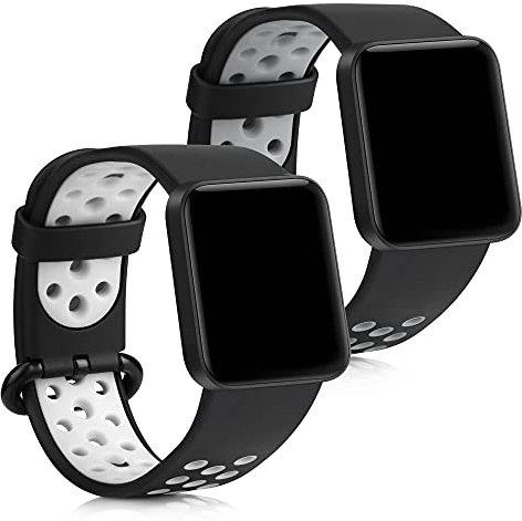 kwmobile Straps Compatible with Xiaomi Mi Watch Lite/Redmi Watch Straps - 2x Replacement Silicone Watch Bands - Smartwatch or Fitness Tracker - Black/Grey/Black/White