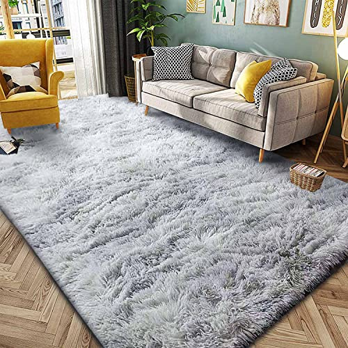 Calore Flauschiger Teppich Wohnzimmer Schlafzimmer Hochflor Anti-Rutsch Weich Moderne Teppiche Kinderzimmer (Grau Weiß, 200 x 250 cm)