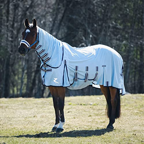 HORZE Pferde Fliegendecke Freja Combo, Fliegenschutz für Pferde, leichte Sommerdecke, Blau, 155
