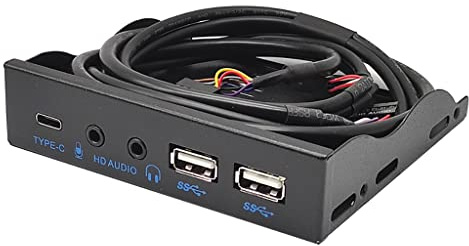 JMT Unidad de disquete USB 3.2 Gen2 de 3.5 pulgadas, panel frontal de 10 Gbps con puerto de audio, puerto USB-C de 19 pines/9 pines, adecuado para interfaz tipo E de 3.5 pulgadas (con USB 2.0 de 9