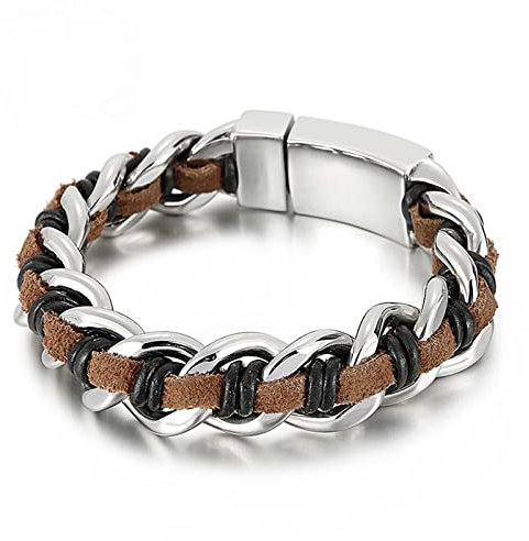 Dsnyu Lederarmbänder für Herren, Braun Lederarmbänder Paare, 21.5CM Mode Geflochtenes Armband Partnerarmband Geflochten für Hochzeit