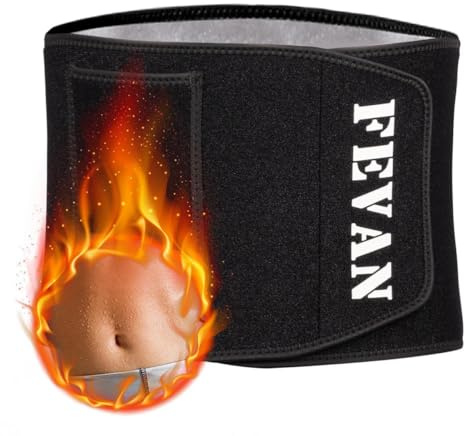 FEVAN Ceinture de Sudation Femme et Homme - Ceinture Abdominale Femme - Ceinture Ventre Plat Néoprène. (L/XL) Noir.