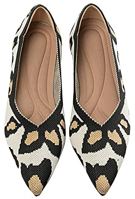 MACHSWON Ballerine da donna eleganti a punta, in maglia, senza lacci, pieghevoli, stile casual, Leopard, 37 EU
