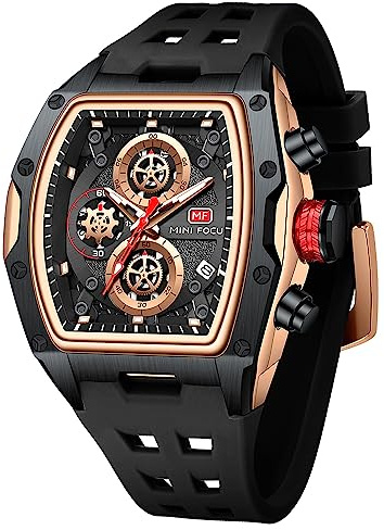 Uhren für Herren, Luxus-Skelett-Tonneau-Uhr für Herren, wasserdicht, verstellbares Silikonband, Steampunk-Stil, Chronograph, Kalender, Datum, Business, Leuchtend, cool, großes quadratisches