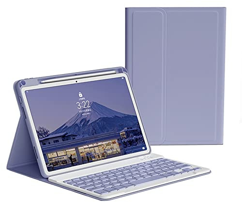KMXDD Funda de teclado para iPad Mini A17 Pro/iPad Mini 6ª generación 7ª generación con funda de teclado Bluetooth desmontable inalámbrica (morado)