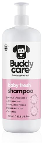 Buddycare Baby Fresh hundschampo från Buddycare | För illaluktande hundar som ger näring åt kliande och torr hud | Veganskt och lockfritt hundschampo | Aloe Vera och Provitamin B5 | 1L