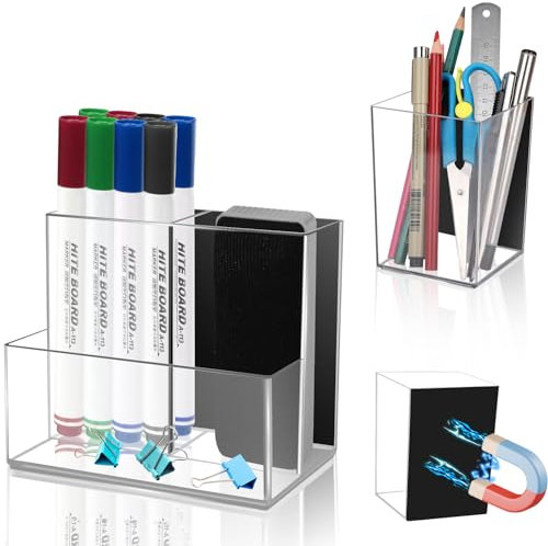 Comkrivy 2 Stück Magnetische Stifthalter, Acryl Dry Erase Marker Halter Mit Full Magnet Back und 4 Fächer, Stiftebecher Spind Organizer Für Kühlschrank Whiteboard Büro Schule