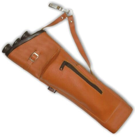 CarolUSA Archery, Hunting, Indoor Outdoor Sport, Target Shooting Practicing Three (3) Arrow Tubes Full Grain Finished Tanned Leather Hip Side Arrow Quiver with Large Accessories Pocket (Left Handed)