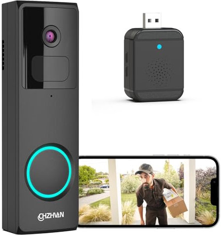 CHZHVAN Smart Video Doorbell Work with Alexa, 1080P FHD Doorbell Camera Wireless with AI Analysis, Anti Theft, PIR Motion Detection for Outdoor, Instant Alerts, 2-Way Audio