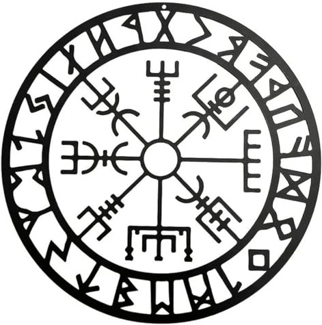 Queerelele Wikinger Deko Schwarze Metall Wandkunst Mythologie Runen Wandskulpturen Nordische Minimalistische für Wohnzimmer Schlafzimmer Büro Haus Wanddekoration - 28CM
