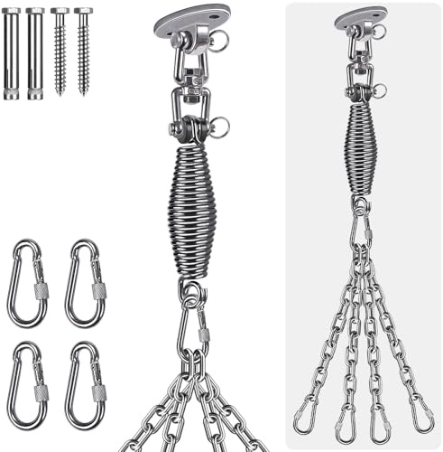 BeneLabel Schaukel Deckenhaken Edelstahl, Hängematte Befestigung Schwerlast 360 Derhbar Hängesessel Aufhängung Feder 4x37cm Kette Schraube für Holzbalken/Betondecken Boxsack Deckenhalterung, 159kg
