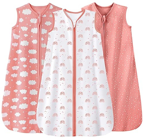 Unnivoll 3er Pack Schlafsack Baby Sommer 0.5 Tog 100% Baumwolle Sommerschlafsack Babyschlafsack 12-18 monate 84 cm für Jungen Mädchen Kinder Weißer Rosa Regenbogen