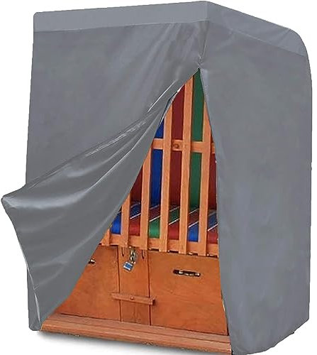 Strandkorb Schutzhülle Winterfest, UV-beständig 210D Oxford Strandkorbhülle Wasserdicht Strandkorbabdeckung Terrassenmöbel Abdeckhaube für Strandkörbe,130*100*170/140cm,Grey