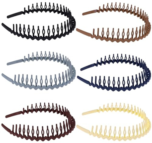 Qianyu 6 Stück Haarband Welle Stirnband mit Anti-rutsch Zähne Haifischzahn Haarkamm Gewellte Kunststoff Stirnband für Damen Mädchen Outdoor Sports Yoga Fitness