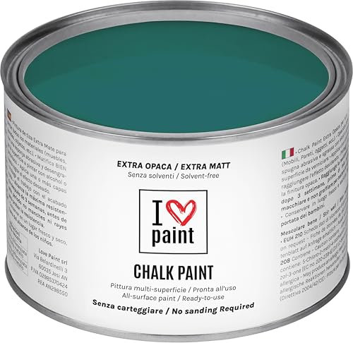 I LOVE CHALK PAINT farbe Petrol 375 ml - Kreidefarbe für möbel, wände und gegenstände ohne schleifen - Lösungsmittelfrei und formaldehydfrei - Wasserbasierte dekorationsfarbe mit kreideeffekt