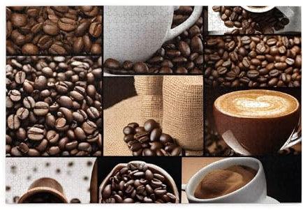 Kaffee-Collage, gedrucktes Bild, personalisiertes Holzpuzzle, 1000 Teile, interessante Puzzles für Erwachsene und Familien, Kinder, Landschaftstierpuzzle
