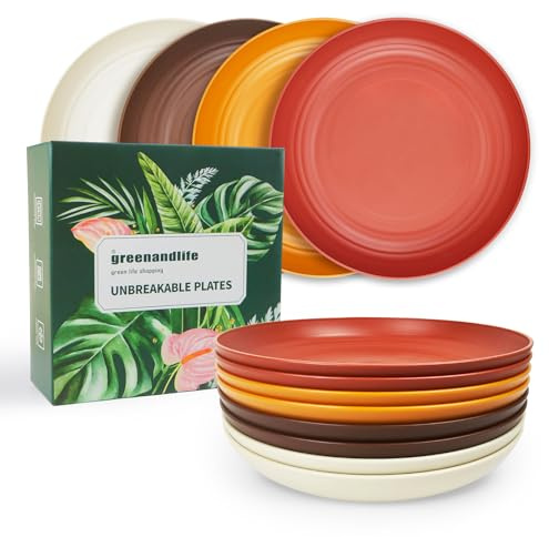 greenandlife 8er 25cm Teller Set, Unzerbrechliche Speiseteller, Mehrweg Teller, Leicht Plastikteller, Camping Essteller, Mikrowellen& Spülmaschinenfest