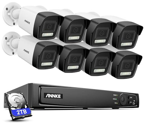 ANNKE 4K Kit Camera Surveillance, 8 x 8MP Camera Poe avec 16CH 2To NVR H.265+, Détection Personne/Véhicule, IP Camera Étanche IP67 avec Vision Nocturne 30M, Camera Enregistrement 24/7 et Audio