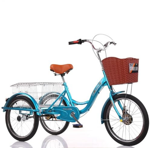 sjdoPulse Dreirad Für Erwachsene, 3-Rad-Lastenräder, 20-Zoll-Dreirad Für Erwachsene, Dreirädriges Beachcruiser-Fahrrad Für Damen, Dreirädriges Cruiser-Fahrrad Mit Großem Einkaufskorb (Blau)