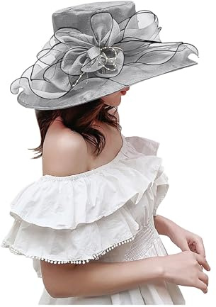 SRZYMJ Kentucky Organza-Derby-Hut für Damen, Braut, Hochzeit, Kirche, Teeparty, breite Krempe, Sommer-Sonnenkappe Sonnenhut Damen Große Krempe Fischerhut Für Trekking Sombrero Hut XXL