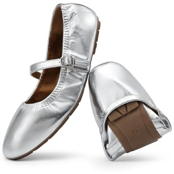 DREAM PAIRS Zapatos de Ballet para Mujer, Planos y Plegables, con Punta Cuadrada, cómodos y fáciles de Poner, Ideales para Vestir y para el Trabajo,Size 40,Plata,DWUMFA2534