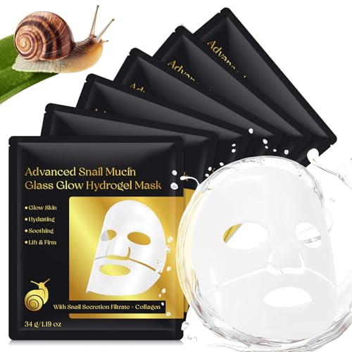 Advanced Snail Mucin Glass Glow Hydrogel Maschere Viso Cura,Collagen Face Real Deep Mask,Travel Essentials,Maschere Viso per Pelle Secca,Sensibile (Oro nero)