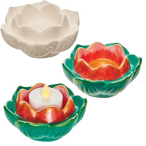 Baker Ross FN375 Lotus Teelichthalter - 2er-Pack, Keramikmalerei für Kinder, Teelichthalter für Kinder zum Bemalen