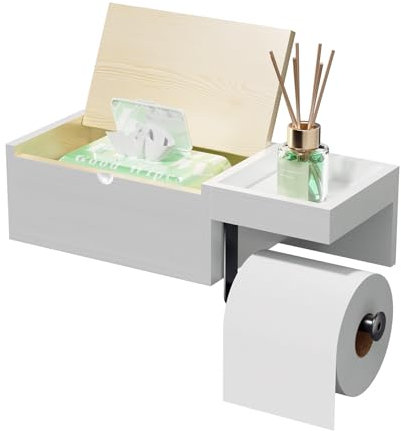HapiRm Porte-papier toilette en bois - 4 en 1 - Sans perçage - Avec boîte à lingettes humides - Montage pratique - Pour salle de bain et WC d'invités