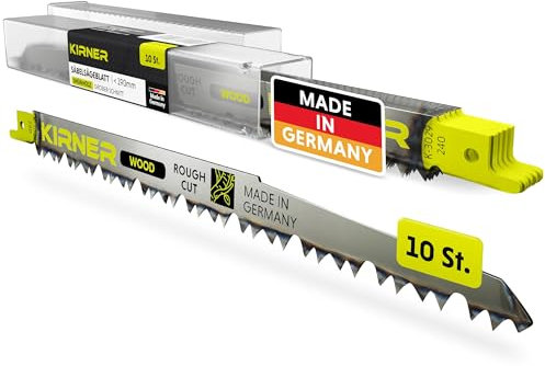 KIRNER Säbelsägeblätter Grünholz & Äste 240mm [ Extrem Scharf & Langlebig ] 10er Pack Sägeblätter Säbelsäge für die Gartenarbeit - Reciprosägeblätter mit Universalaufnahme bis zu 190mm