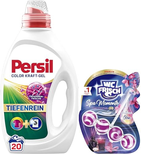 PERSIL Color Kraft-Gel (20 WL) - Flüssigwaschmittel mit Tiefenrein-Frische - Colorwaschmittel für reine Wäsche und hygienische Frische - wirksam ab 20°C & WC FRISCH Spa Momente Harmonie Toilettenstein