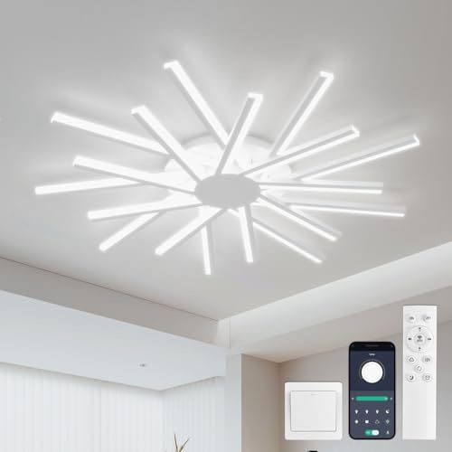 YOLEDY Φ96cm Deckenlampe Wohnzimmer Groß, Wohnzimmerlampe Modern, Deckenleuchte mit 18 Licht, Dimmbar, mit Fernbedienung, Speicherfunktion, Weiß