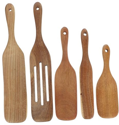 HOLIDYOYO 5pcs Wooden Pizza Shovel Kitchen Gadget Multifunction Spatula Cooking Spoon for Baking Pizza Natural Wood Material Easy to Clean and Use