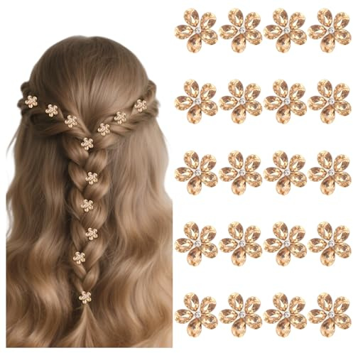 Bumlofa Goldene Haarklammer Blume Set: 20 Stücke Haarklammern Klein | für Party, Zöpfe & Frisuren – Glänzende Haaraccessoires