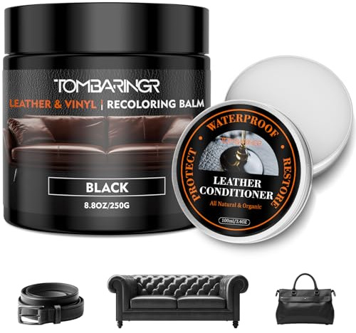TOMBARINGR Leder Reparatur Set Schwarz – Flüssigleder & Lederfarbe mit Lederfett – Auto Lederpflege für Autositze, Sofas, Möbel, Vinyl & Schuhe – Leder Creme zum Färben & Kratzer Entfernen
