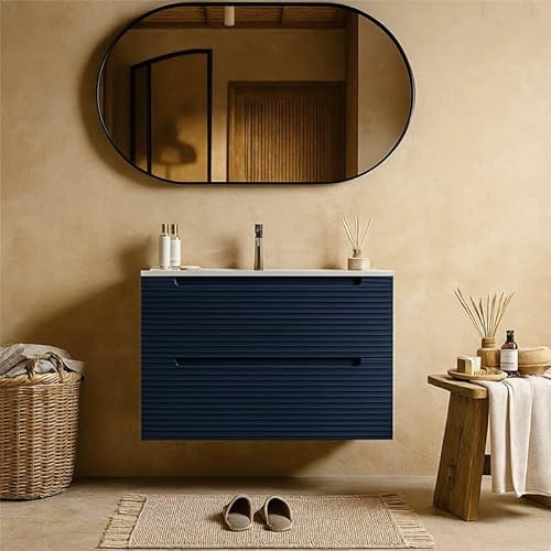 exagonshop Mobile Bagno Blu Notte 80x45 Mango lavabo in Ceramica Lucida