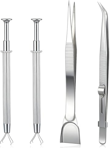 4Pcs Cake Tweezers Decoration, Cake Decoration Tools with Pearl Grabber & Tweezers, Stainless Steel Sprinkles Tool for Baking, Cookie, Cupcake, Jewelry Septum Earring Piercing Ball Bead Holder