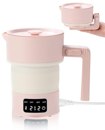 Portable Foldable Electric Kettle 600ML, 600W Travel Water Boiler with 4-Temp Presets, BPA-Free Food Grade Silicone Collapsible Kettle, Ideal for Camping, Hotel, Business Trip & Office