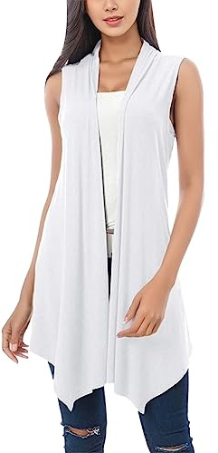 Cardigan Donna Primaverile Lungo Senza Maniche con Orlo Asimmetrico Gilet Estivo Elegante Curvy Coprispalle Leggero Traspirante Casual per Casa Lavoro Cerimonia,