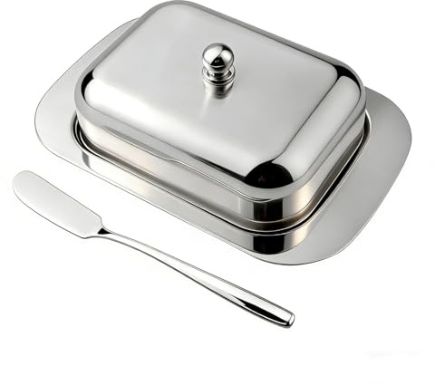 Mantequera de acero inoxidable con tapa, plateado, 18,5 x 12,3 x 6,2 cm, 179,6 g, almacenamiento de cocina