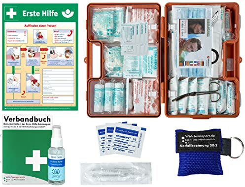 Erste-Hilfe-Koffer M2 PLUS für Betriebe ab 50 Mitarbeiter nach aktueller DIN/EN 13169 -Paket 2- incl. AUSHANG & Verbandbuch & Hygiene-Ausstattung