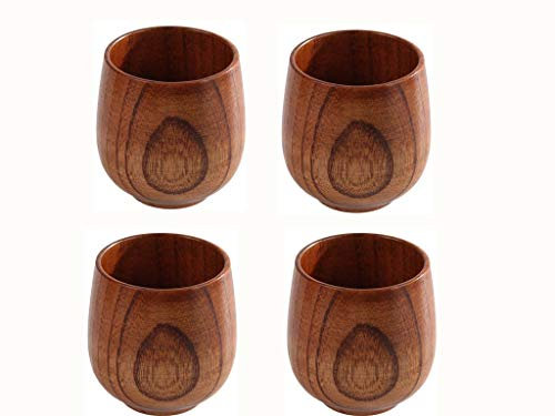 Jklcom Tasses à thé en bois naturel de qualité supérieure en bois massif 250 ml Tasse à thé Lot de 4 tasses à thé en bois, Mug à café Mug à vin pour thé, café, vin, Bière, boissons chaudes