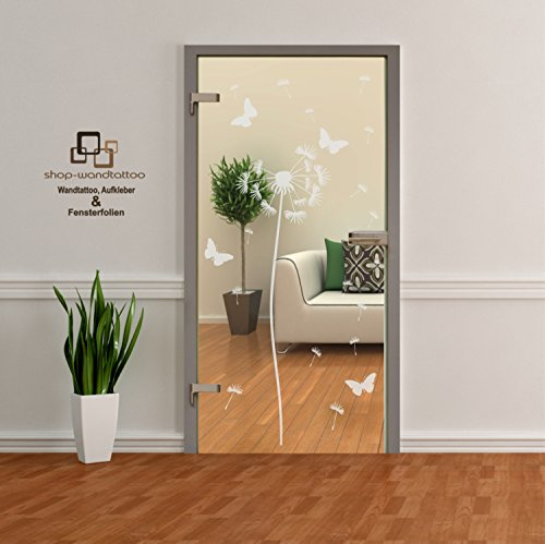 Glastür Aufkleber Tattoo Folie Glasdekor Fensterfolie Wohnzimmer, Türen Pusteblume einzeln oder als Set (1 Pusteblume ca. 180cm x 57cm)